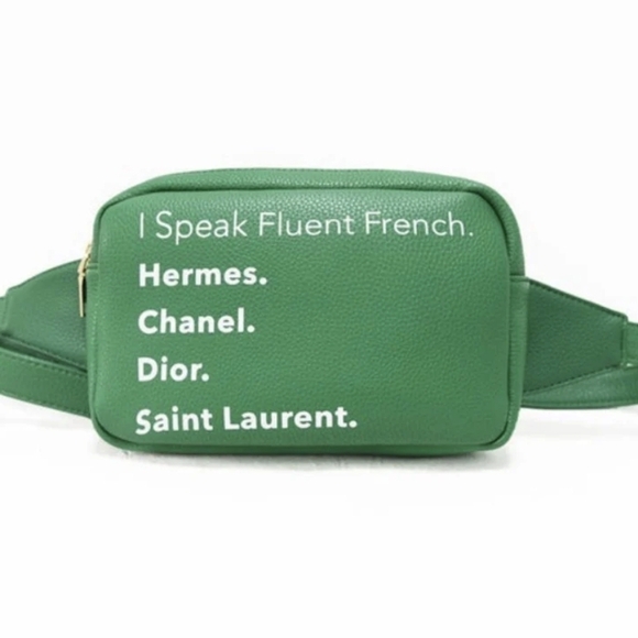 LA TC  8” W X 5” H X 2” Stylish Green Crossbody BELT Bag & Gold Accent LUXURY - Picture 5 of 7